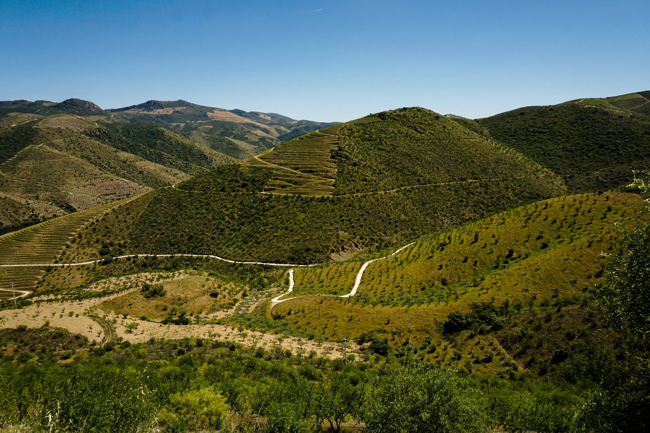 Wide view of Portuguese countryside hills and valleys